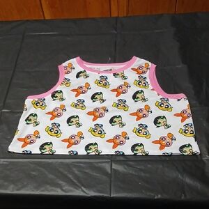 Powerpuff Girls White & Pink Ringer Mesh Cropped Tank Top All-Over Print Size M